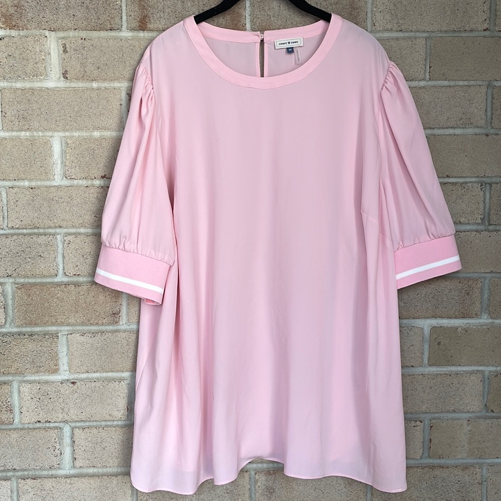 Pink Tipped Chiffon Puff Sleeve Blouse